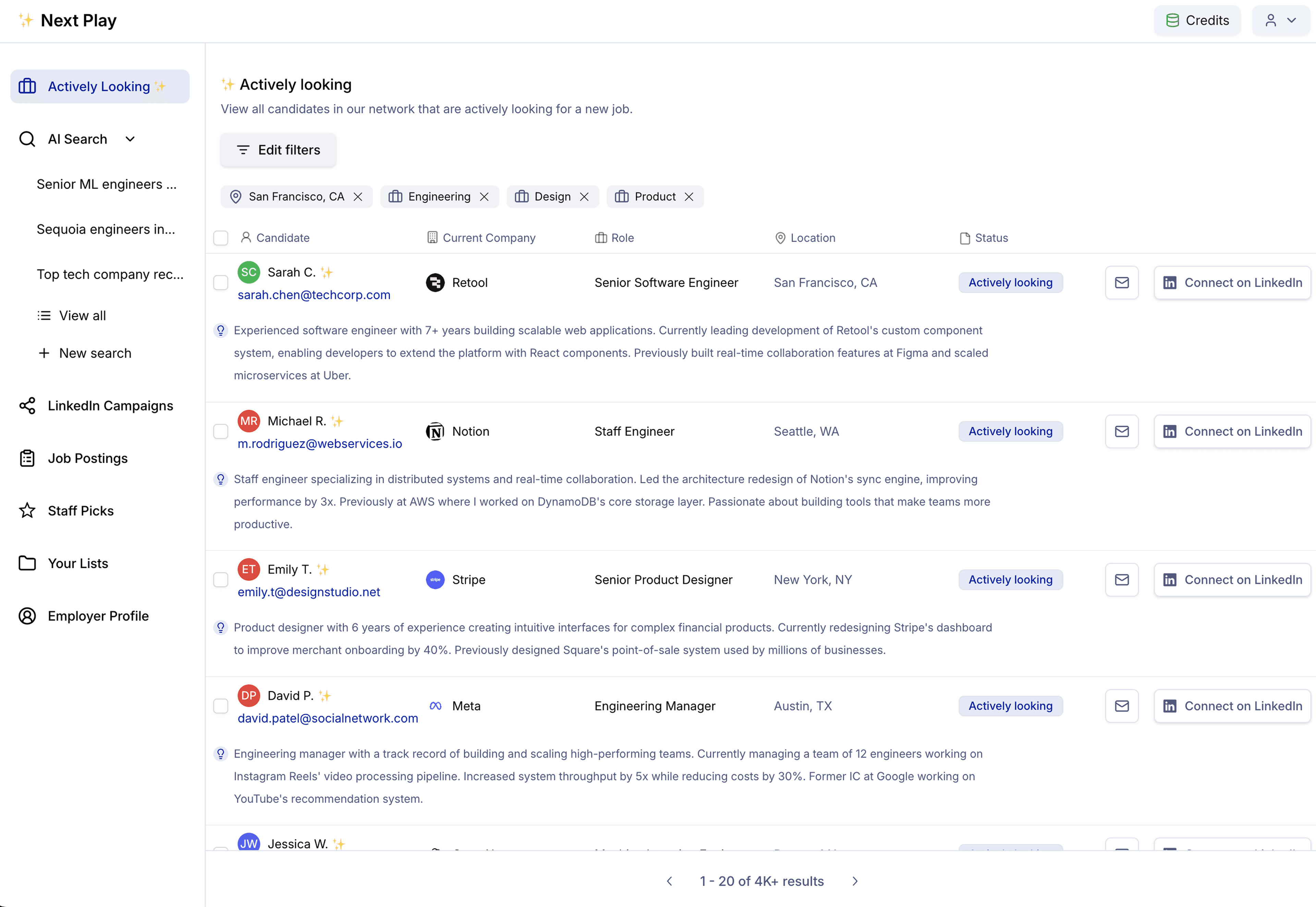 Actively looking candidates